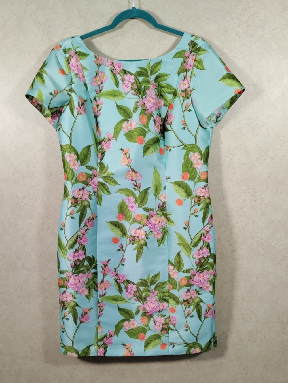 H137 Talbots Aqua Floral Sheath Dress 12